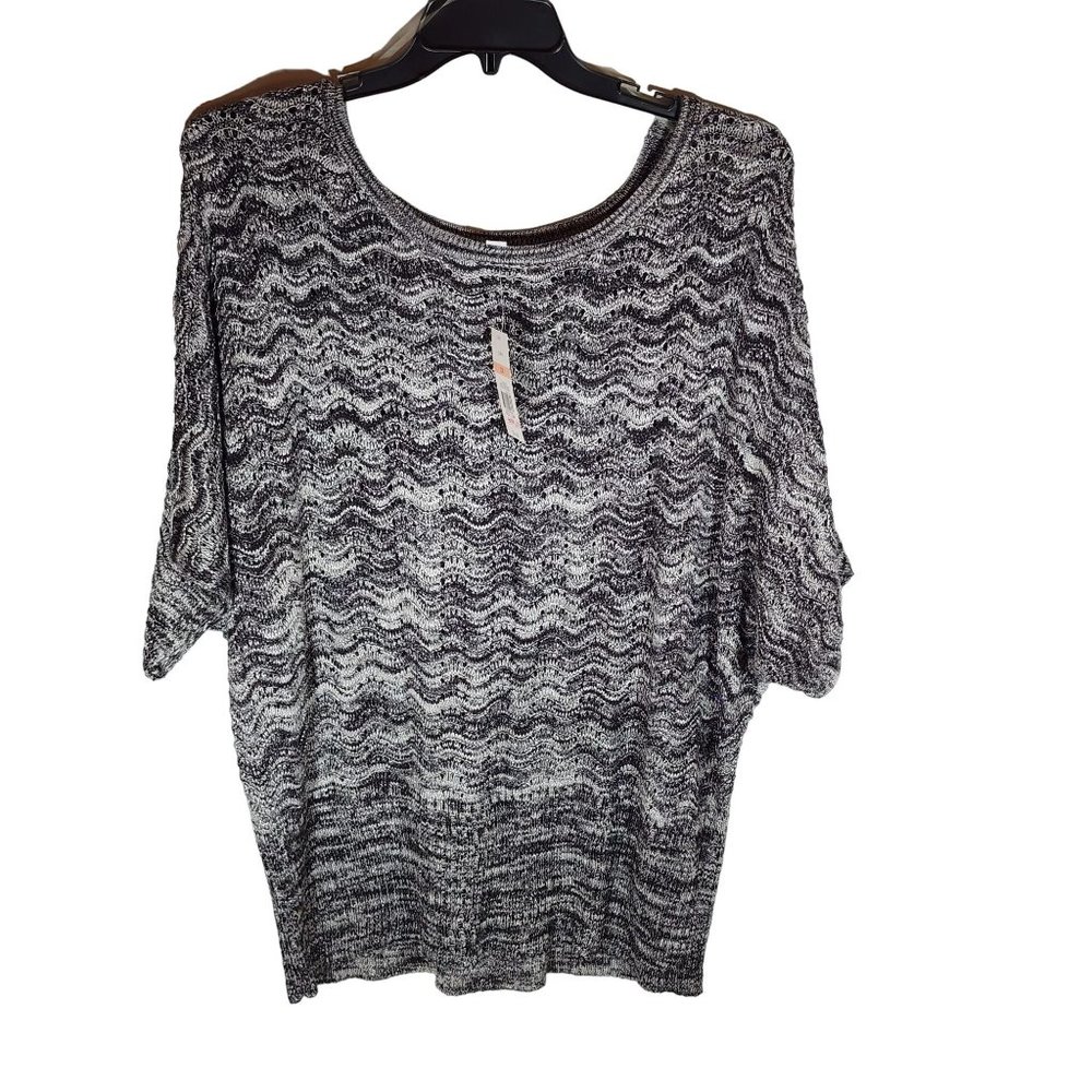 Kim Rogers Curvy 2X Black White Chevron Knit Dolman Sweater